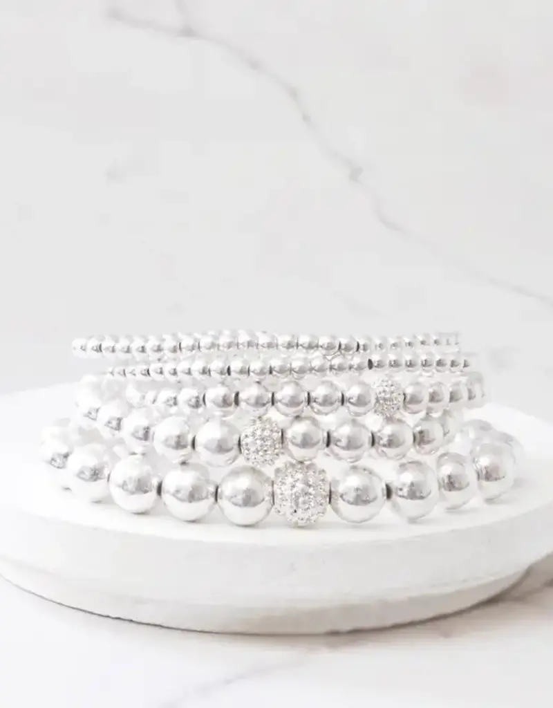 Worn SilverTextured Ball & Beaded Stack Bracelet Set of 5