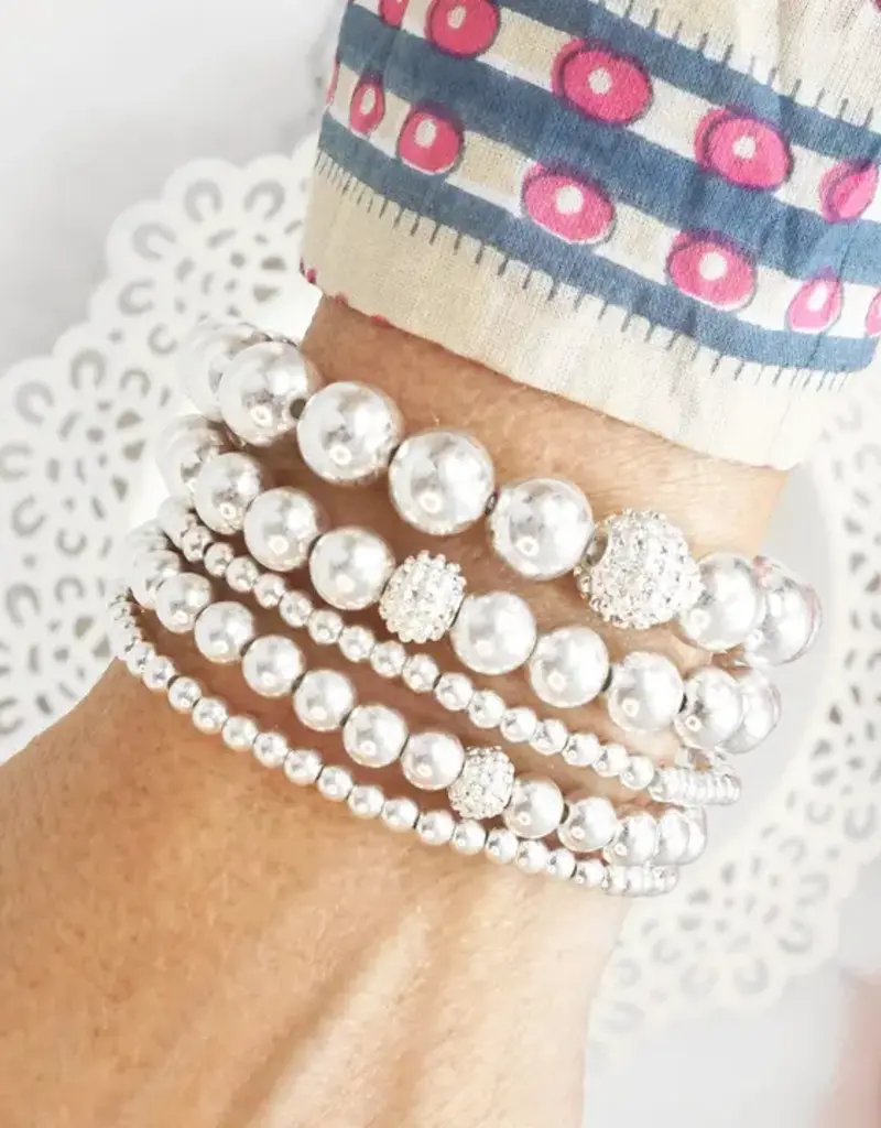 Worn SilverTextured Ball & Beaded Stack Bracelet Set of 5