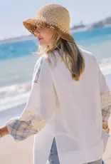 Plaid Flower Applique 3/4 Sleeve Top