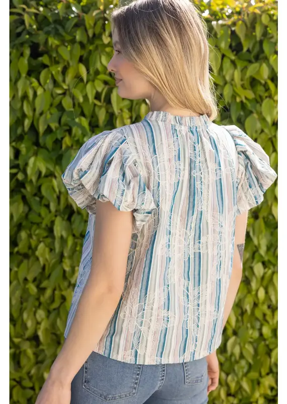 Taylor Stripe Top withn Tassel &  Floral Embroidery Detail