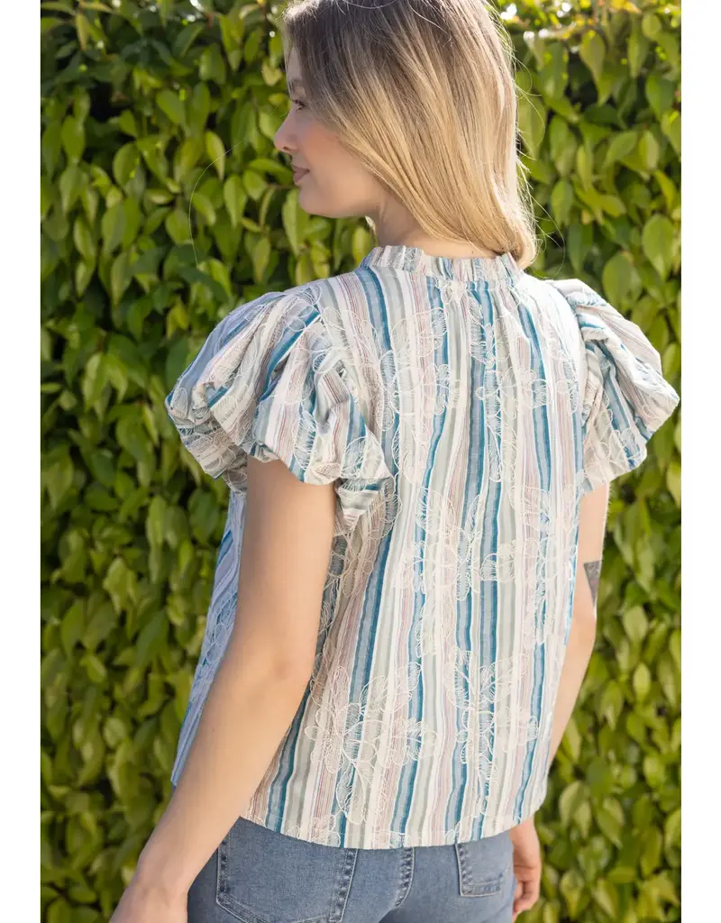 Taylor Stripe Top withn Tassel &  Floral Embroidery Detail