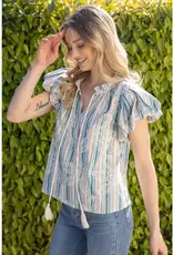 Taylor Stripe Top withn Tassel &  Floral Embroidery Detail