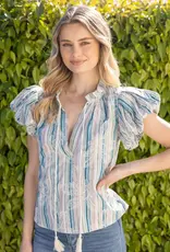 Taylor Stripe Top withn Tassel &  Floral Embroidery Detail