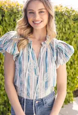 Taylor Stripe Top withn Tassel &  Floral Embroidery Detail