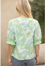 Floral Embroidery Print Lace with Fringe Trim Top