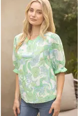 Floral Embroidery Print Lace with Fringe Trim Top