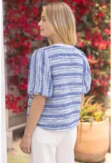 Hannah Half Puff Sleeve Stripe Textured Top