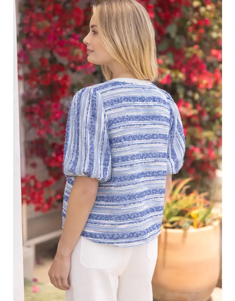 Hannah Half Puff Sleeve Stripe Textured Top
