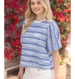 Hannah Half Puff Sleeve Stripe Textured Top