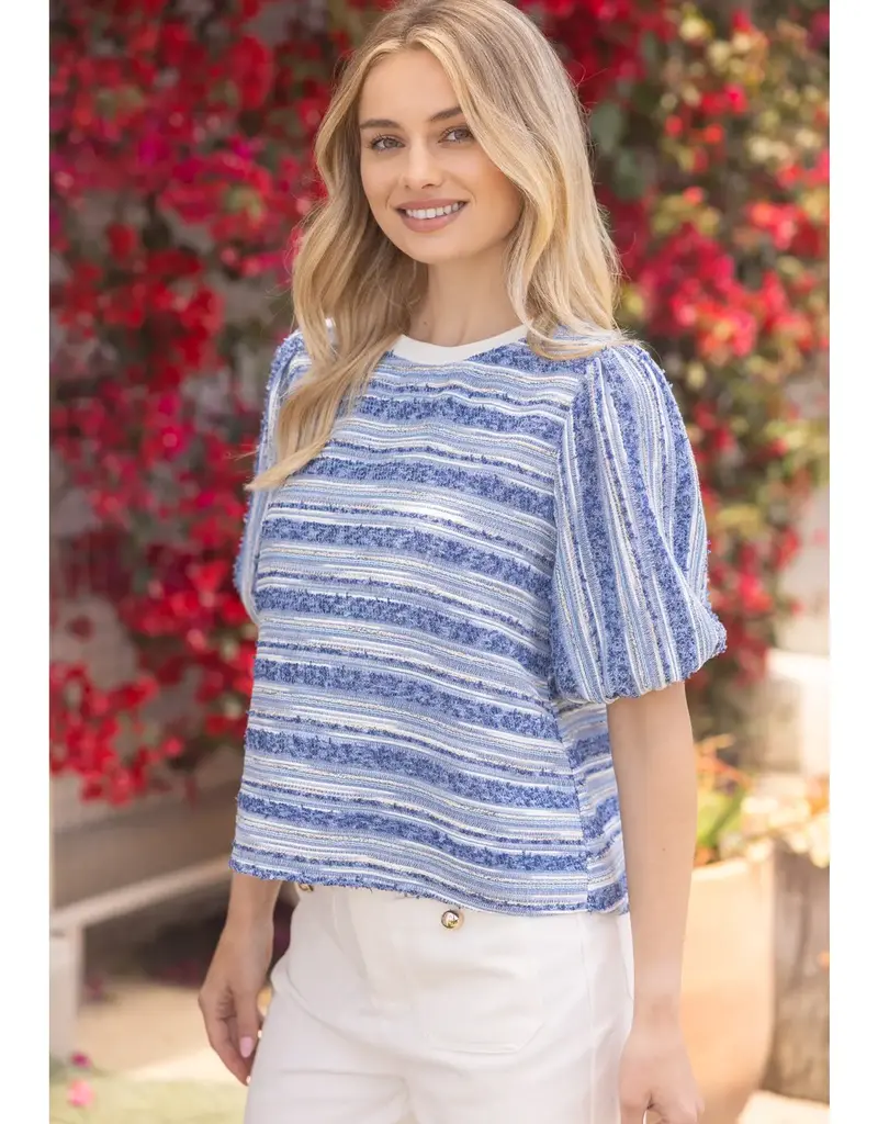 Hannah Half Puff Sleeve Stripe Textured Top