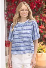 Hannah Half Puff Sleeve Stripe Textured Top