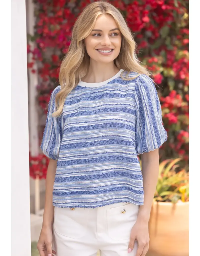 Hannah Half Puff Sleeve Stripe Textured Top