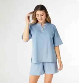 Weekend Brushed Ribbed Short Sleeve Henley
