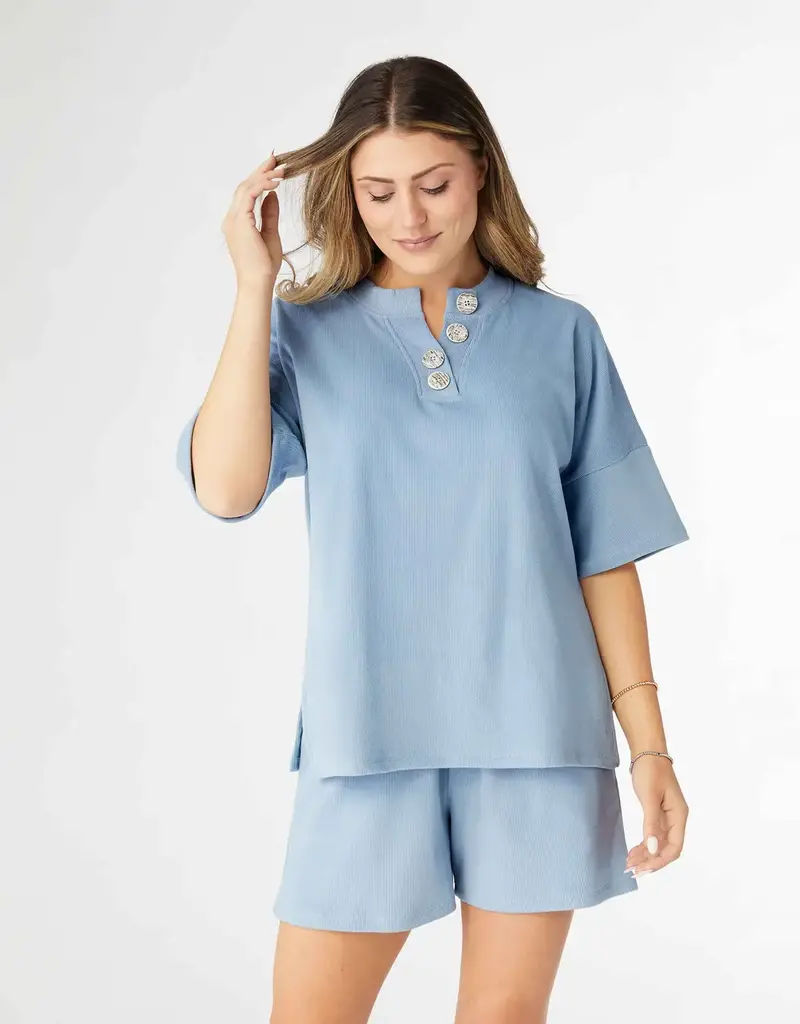 Weekend Brushed Ribbed Short Sleeve Henley