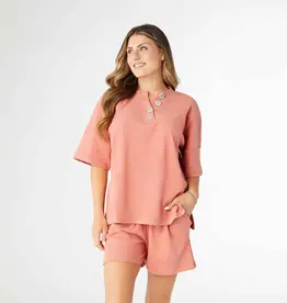 Weekend Brushed Ribbed Short Sleeve Henley