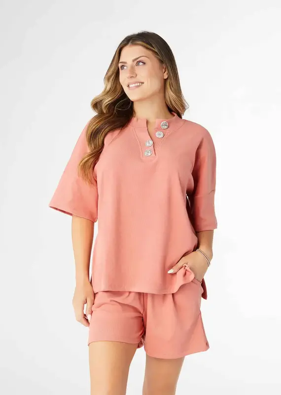 Weekend Brushed Ribbed Short Sleeve Henley