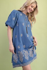 Floral Leaf Printed V Neck Dress
