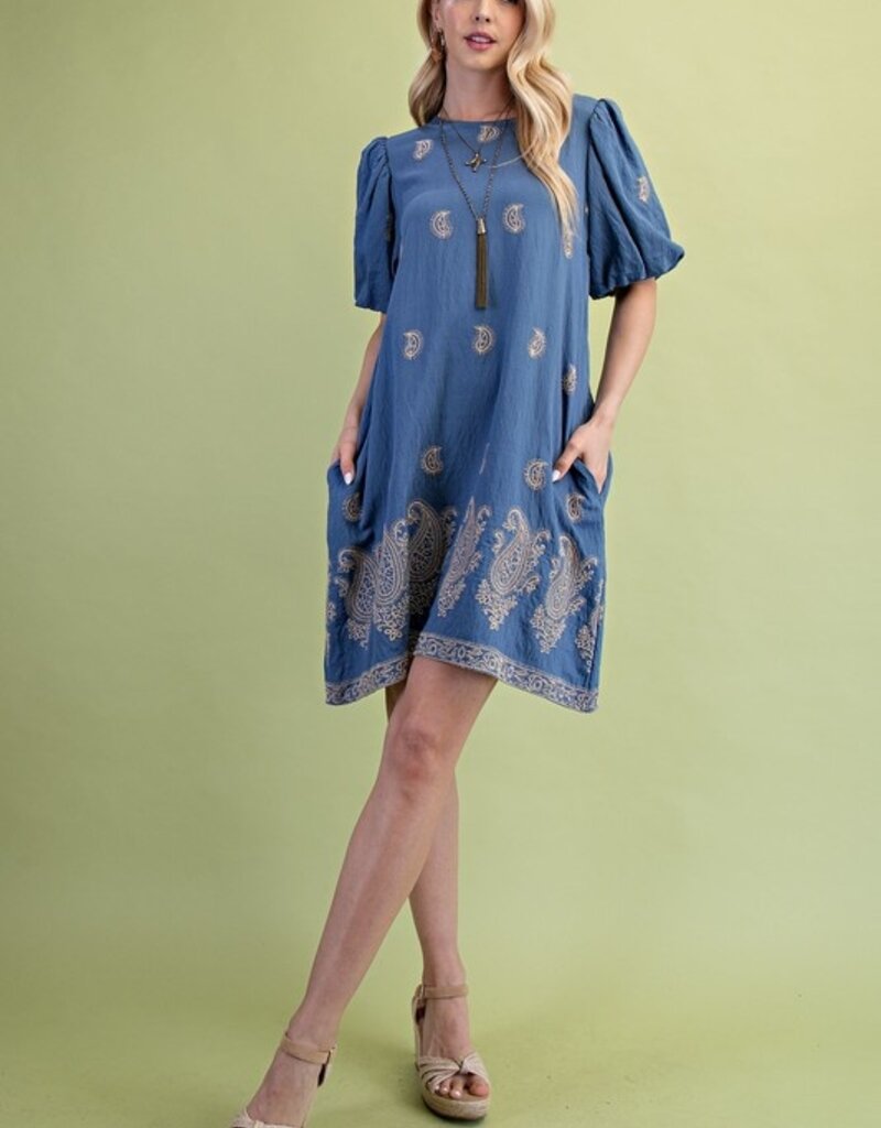 Floral Leaf Printed V Neck Dress