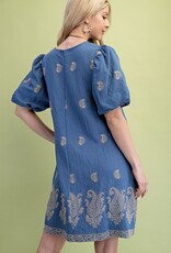 Floral Leaf Printed V Neck Dress