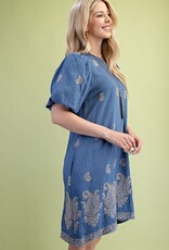 Floral Leaf Printed V Neck Dress