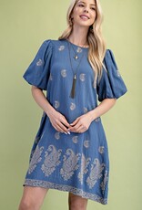 Floral Leaf Printed V Neck Dress