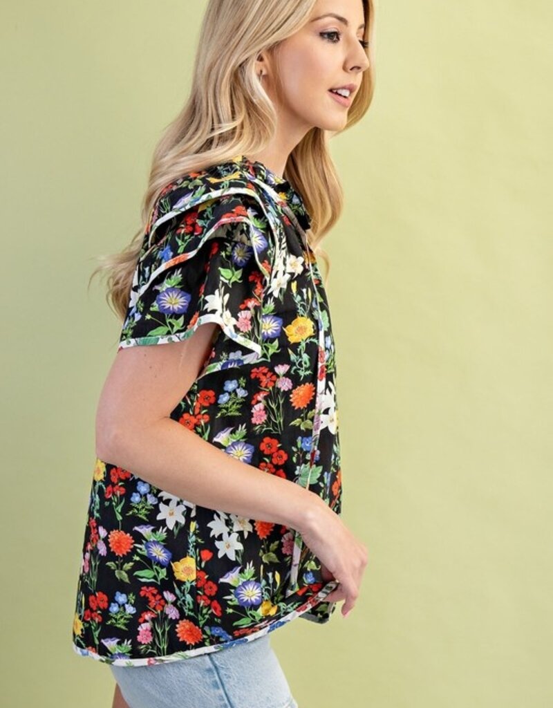 Annie Floral Print Ruffle Sleeve Top