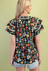 Annie Floral Print Ruffle Sleeve Top