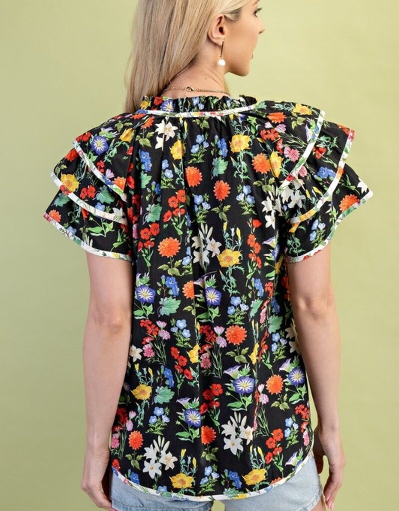 Annie Floral Print Ruffle Sleeve Top