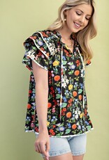 Annie Floral Print Ruffle Sleeve Top