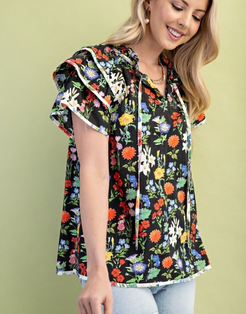 Annie Floral Print Ruffle Sleeve Top