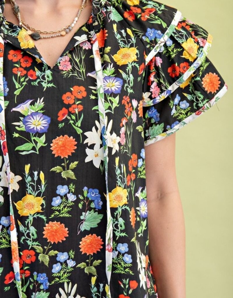 Annie Floral Print Ruffle Sleeve Top