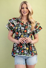 Annie Floral Print Ruffle Sleeve Top