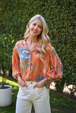 Floral Top With 3/4 Length Sleeve Detail