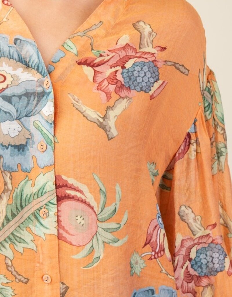 Floral Top With 3/4 Length Sleeve Detail