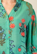 Floral Top With 3/4 Length Sleeve Detail