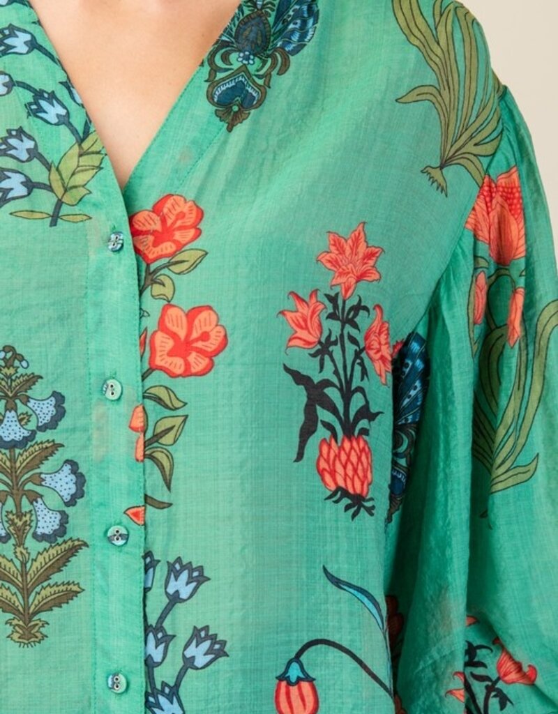 Floral Top With 3/4 Length Sleeve Detail
