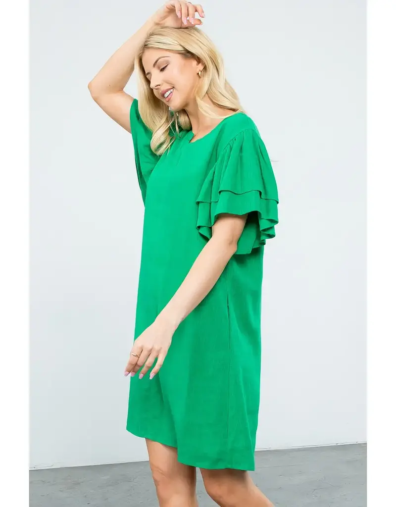 Flutter Sleeve V-Neck Dress