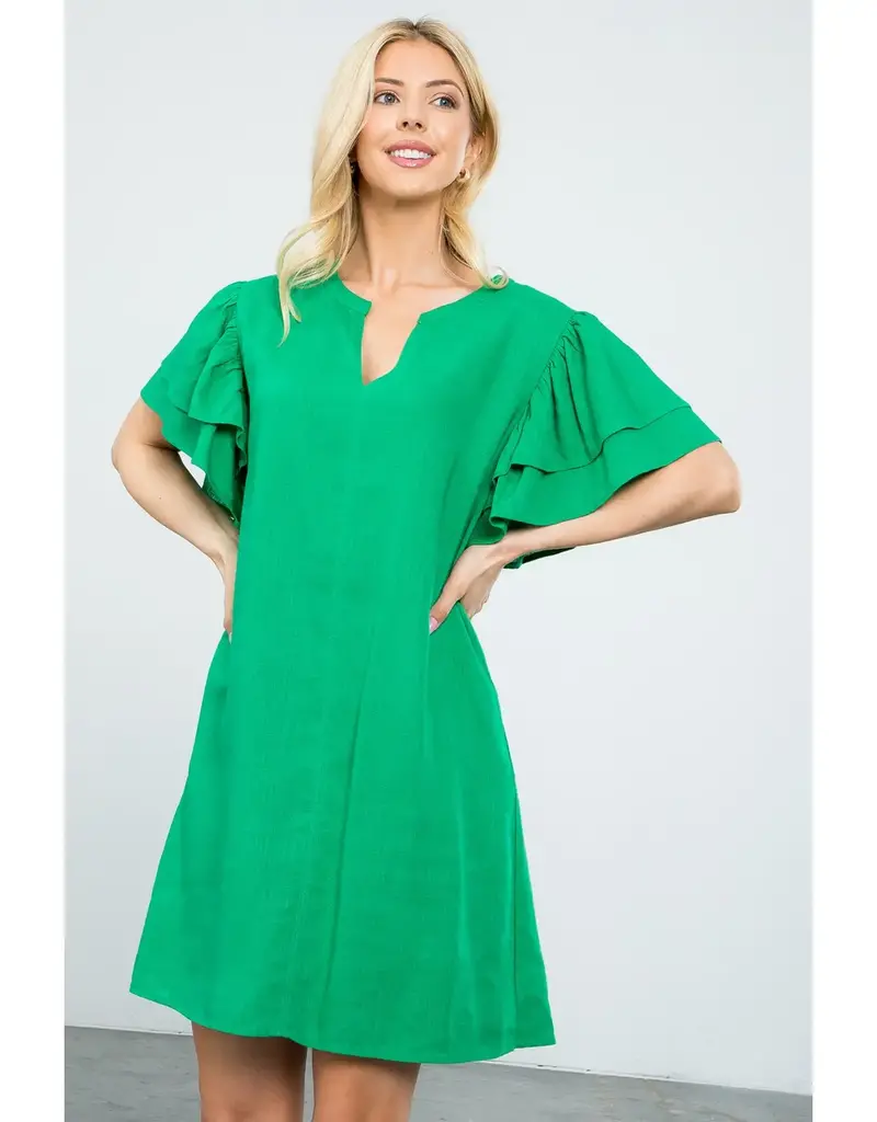 Flutter Sleeve V-Neck Dress