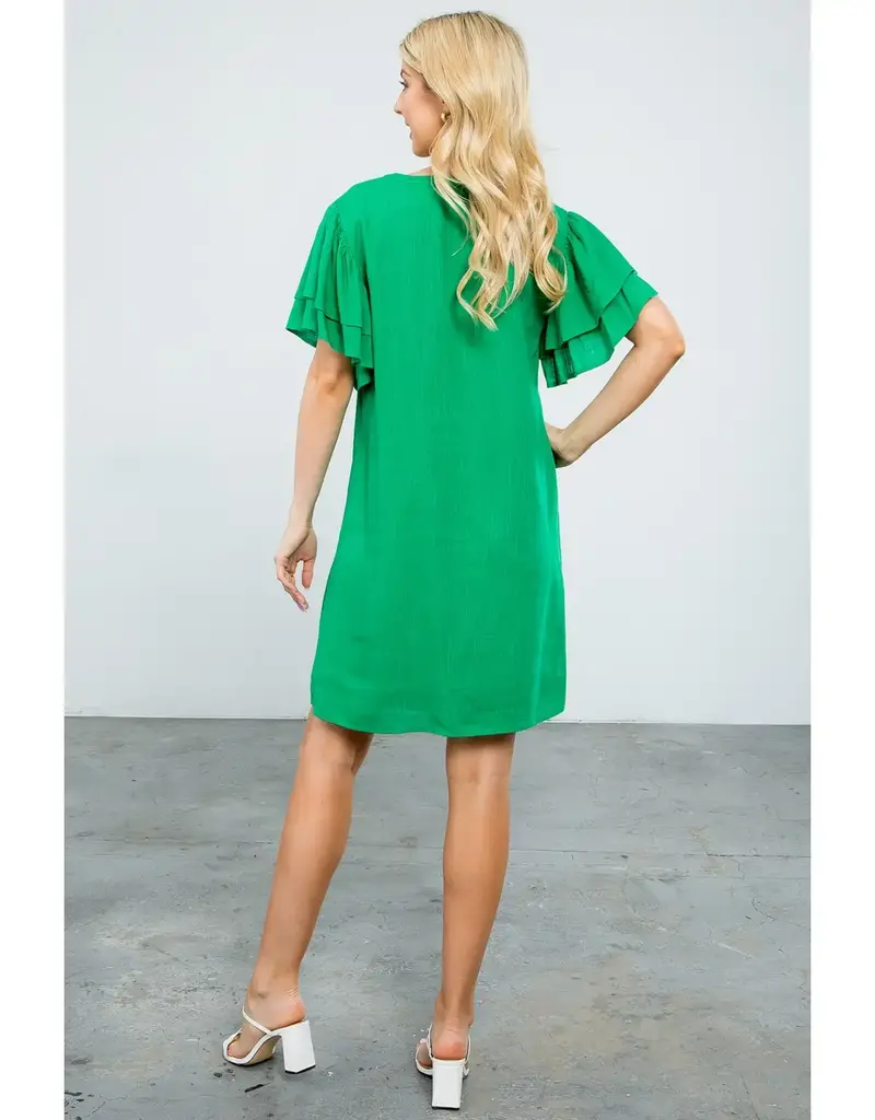Flutter Sleeve V-Neck Dress