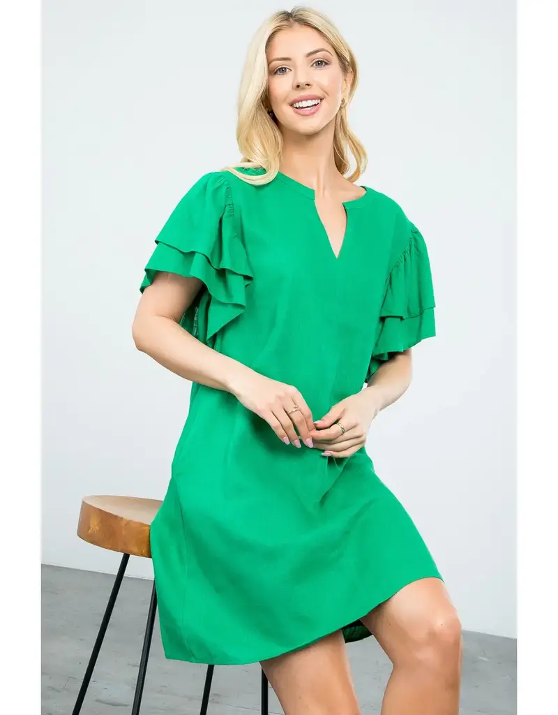 Flutter Sleeve V-Neck Dress