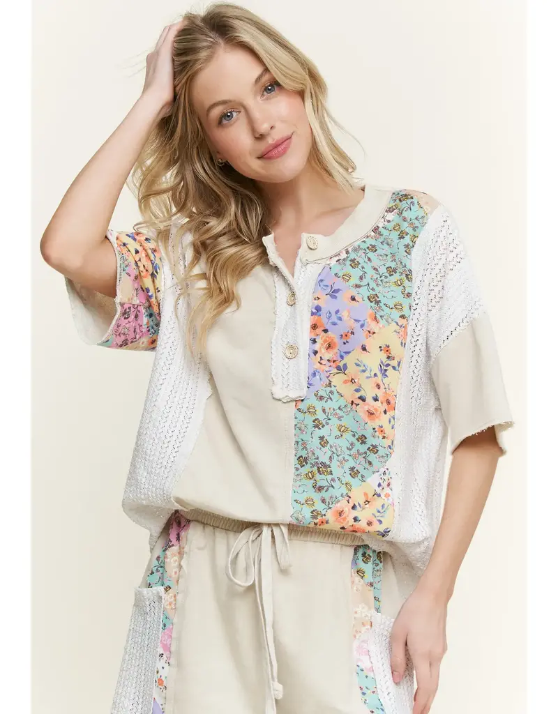 Mineral Wash Floral Block Henley Top