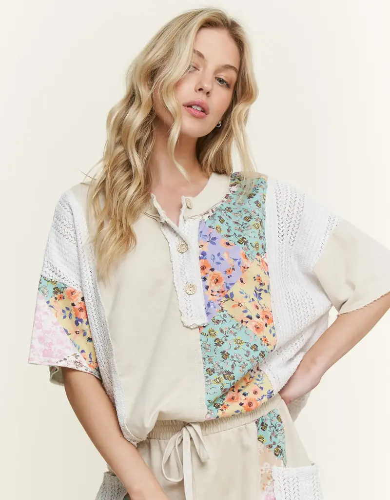 Mineral Wash Floral Block Henley Top