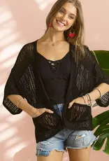 Fishnet Knit Cardigan With Front Pockets