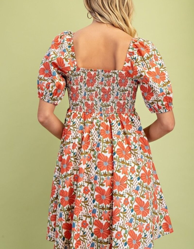 Square Neck Floral Dress