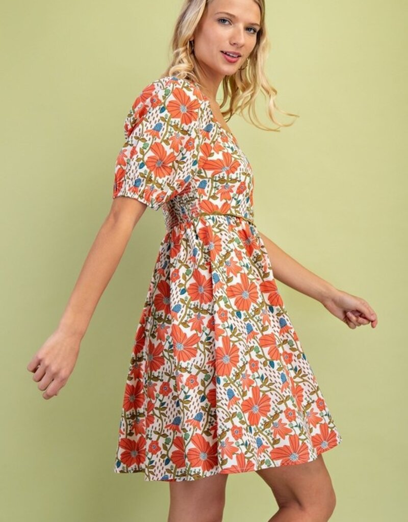 Square Neck Floral Dress