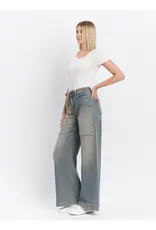 High Rise Tie Waistband Baggy Wide Jeans