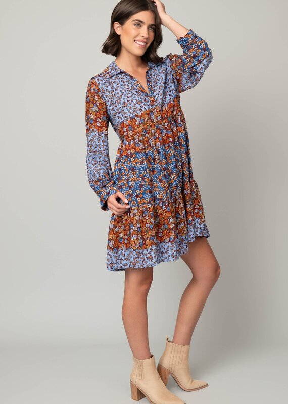 Ditsy Johnny Collar Babydoll Dress