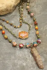 Bohemian Layered Rusty Orange Stone & Crystal Necklace