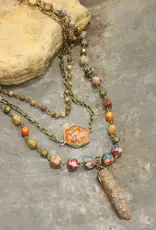 Bohemian Layered Rusty Orange Stone & Crystal Necklace
