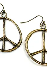 Peace Sign Dangle Earrings in Brass Ox